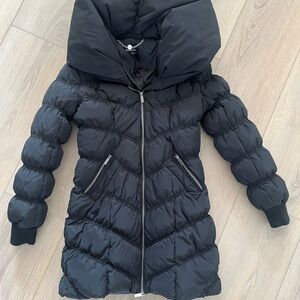 Bebe Black Puffer Jacket with Chain Detail